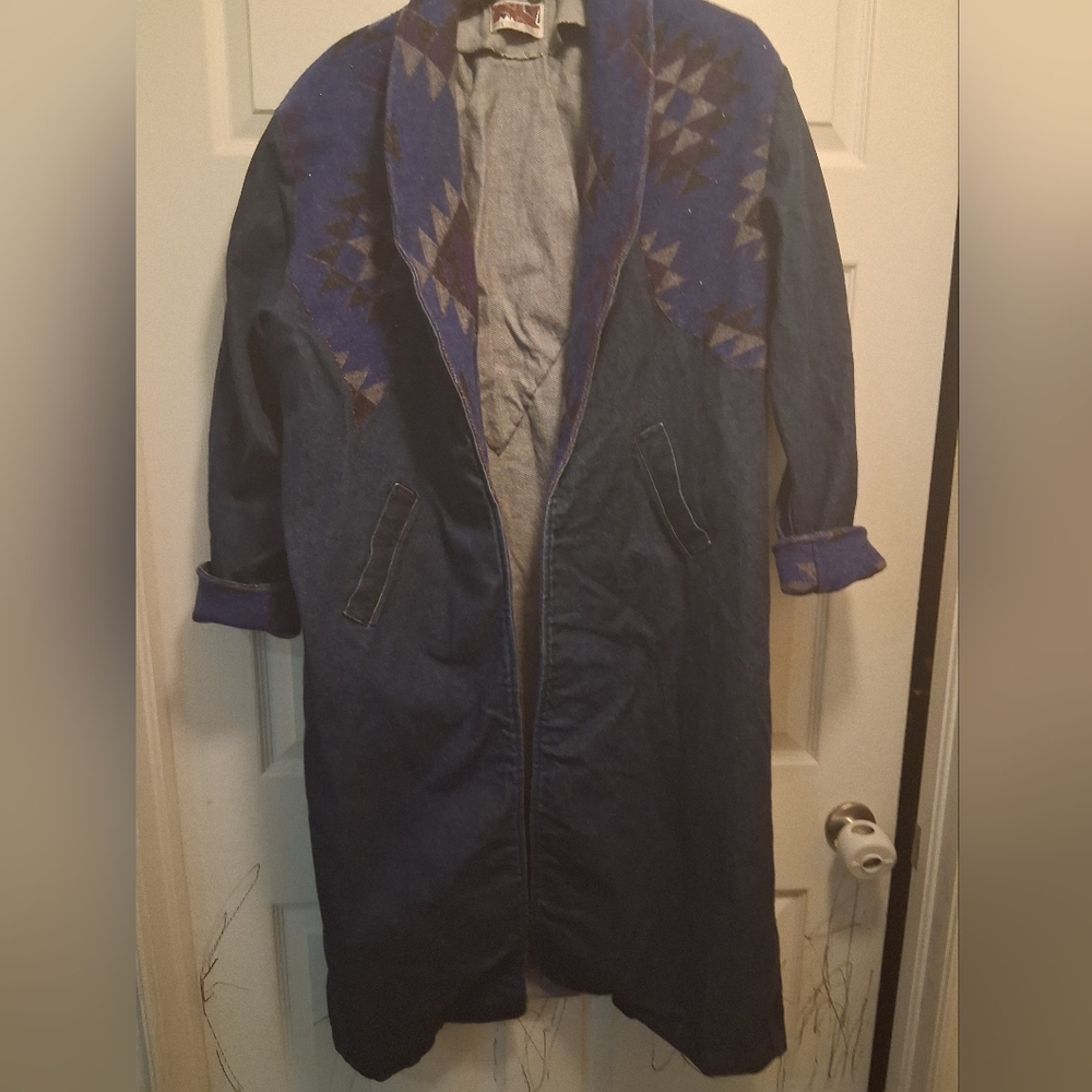 Warm Springs Clothing Co. Blue Denim Duster Womans XL Vintage